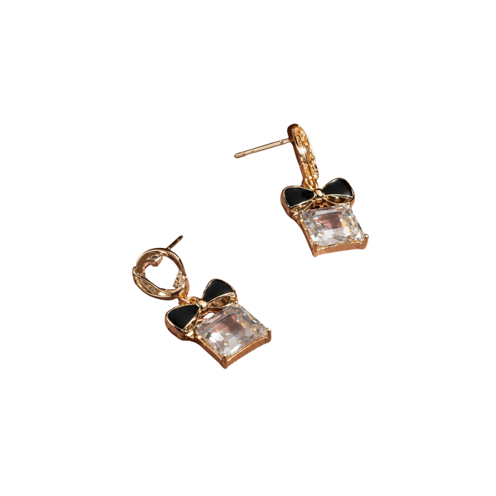 Noir Bow Crystal Minimal Drop Earrings