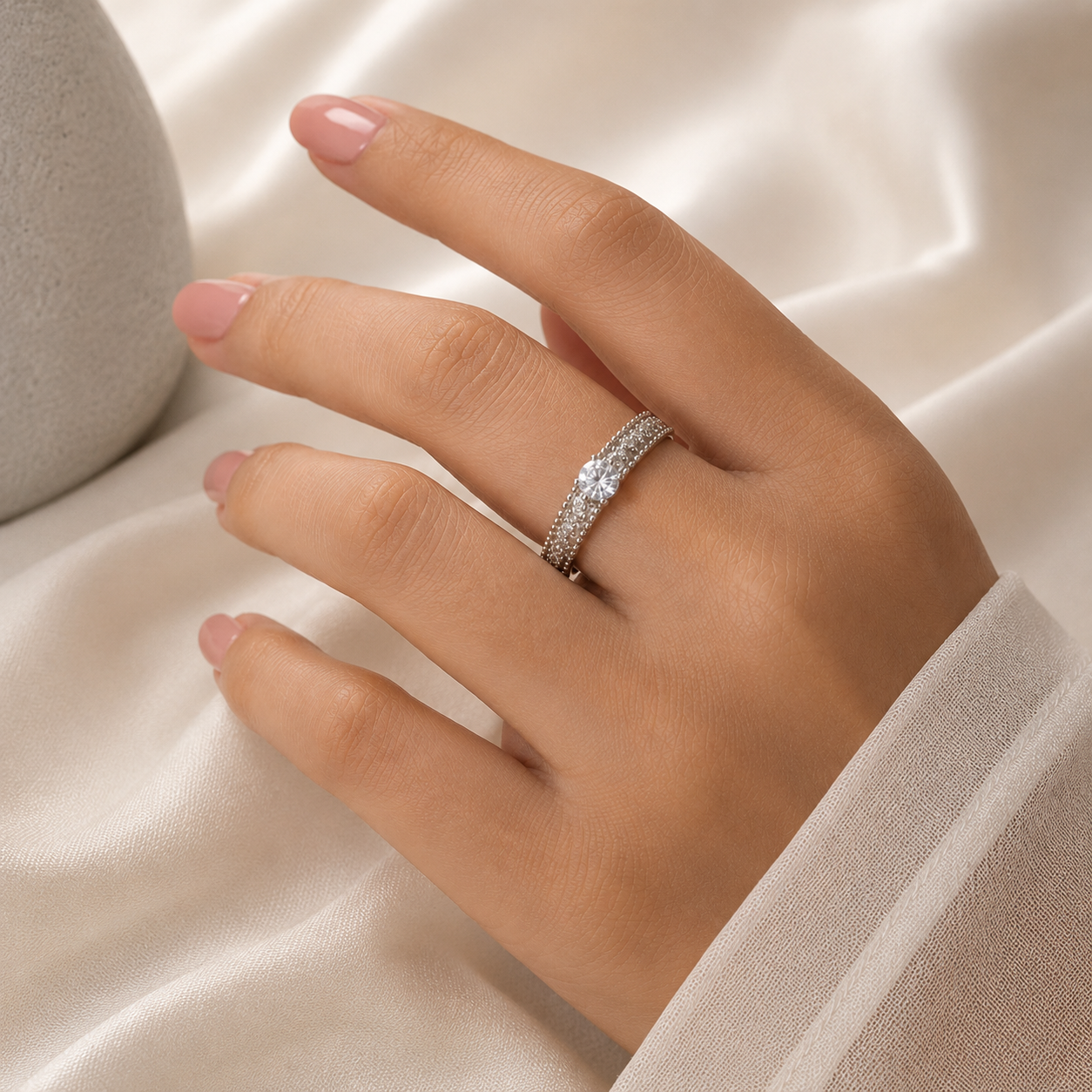 Silver Solitaire Adjustable Ring